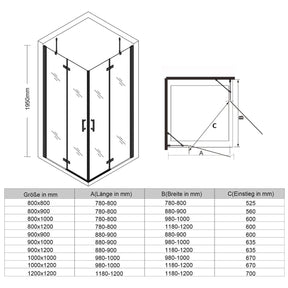 Sonni Eckeinstieg Duschkabine Schwarzes Pendeltür Dusche 195cm HöHe Mit PendeltüRen Pendeltür 6mm Nano Esg-Glas Scharniertür Duschabtrennung Ohne Rahmen