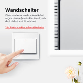 SONNI Badspiegel mit Beleuchtung 50×70 cm, Warmweiß LED Badspiegel, Badezimmerspiegel mit Beleuchtung, Wandspiegel für Badezimmer Vertikal/Horizontal Montage IP44 wasserdicht Wandschalter - Sonni Sanitär GmbH