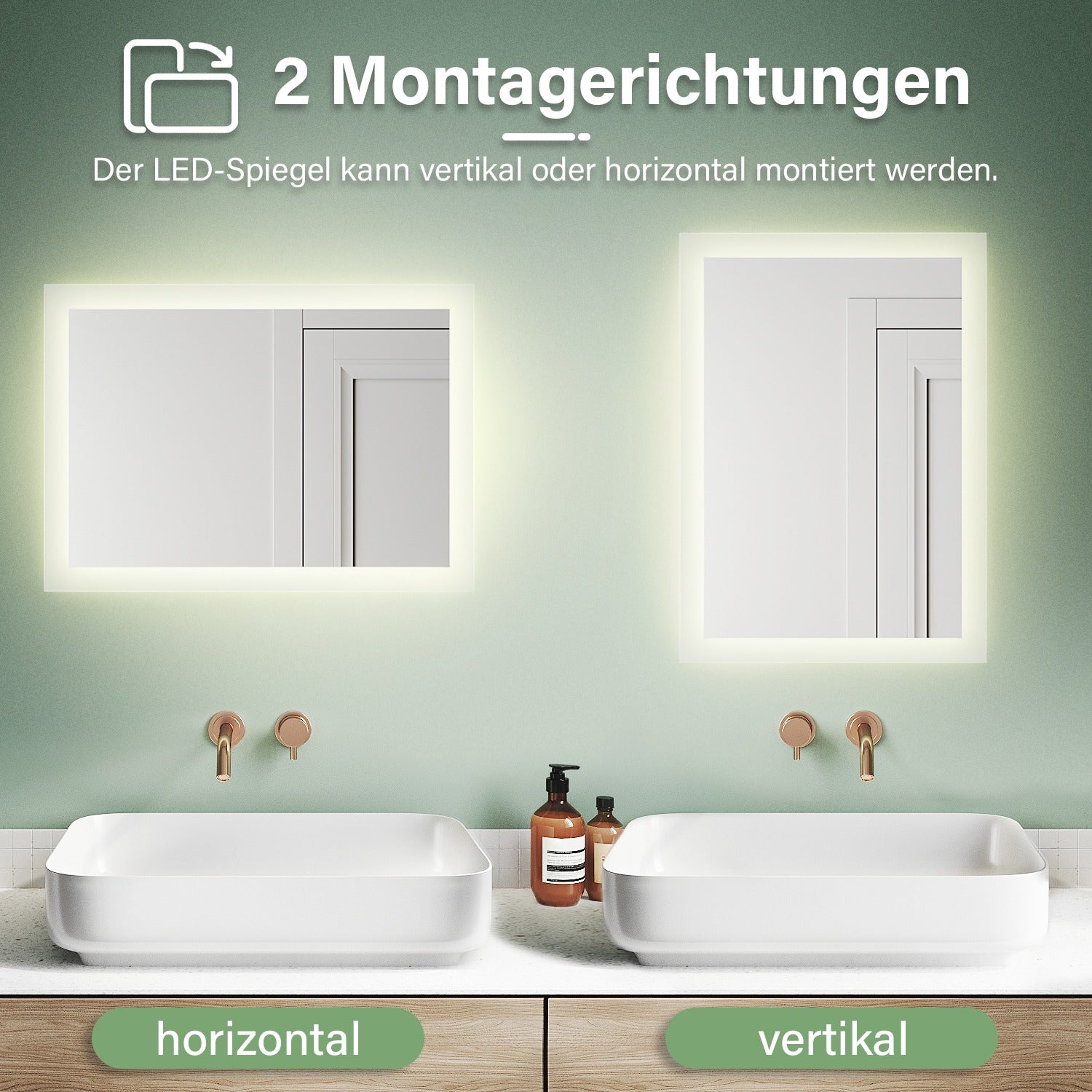 SONNI Badspiegel mit Beleuchtung 50×70 cm, Warmweiß LED Badspiegel, Badezimmerspiegel mit Beleuchtung, Wandspiegel für Badezimmer Vertikal/Horizontal Montage IP44 wasserdicht Wandschalter - Sonni Sanitär GmbH