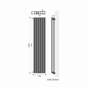 SONNI Badheizkörper Design Röhren Heizkörper Oval Paneelheizkörper Vertikal Mittelanschluss Doppellagig 1600*350mm Antrazit ohne/mit Mutiblock