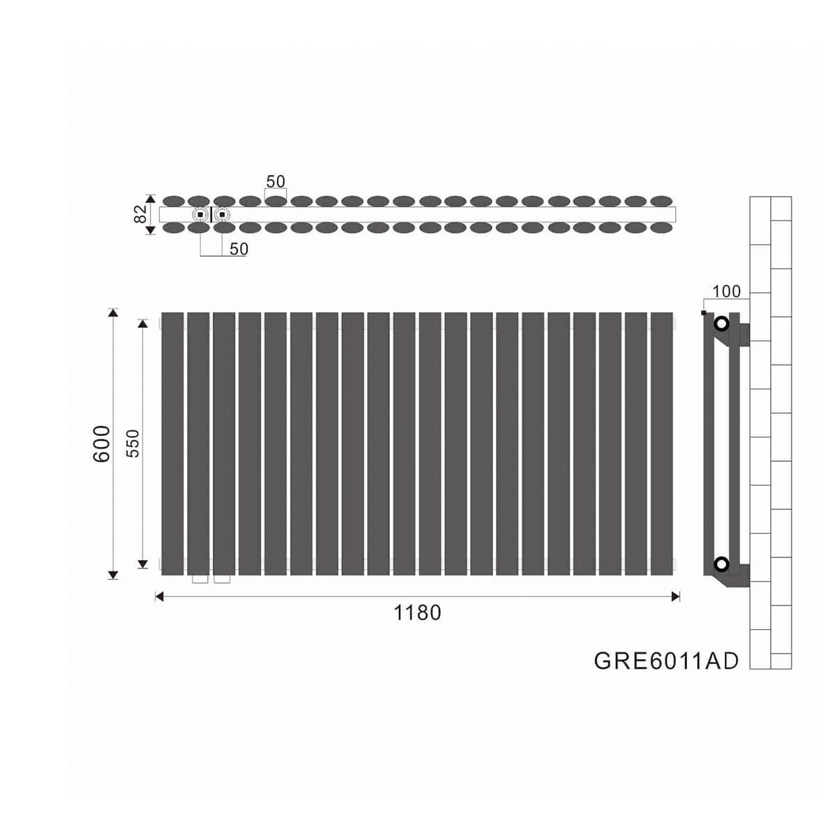 SONNI Röhrenheizkörper Mittelanschluss Wandheizkörper 600*1180mm Doppellagig Anthrazit ohne/mit Mutiblock