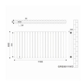 SONNI Röhrenheizkörper Mittelanschluss Wandheizkörper 600*1180mm Weiß ohne/mit Mutiblock