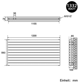 SONNI Heizkörper Design Röhrenheizkörper Horizontal Paneelheizkörper Seitenanschluss Doppellagig Badheizkörper 593*1200mm Weißohne/mit Mutiblock