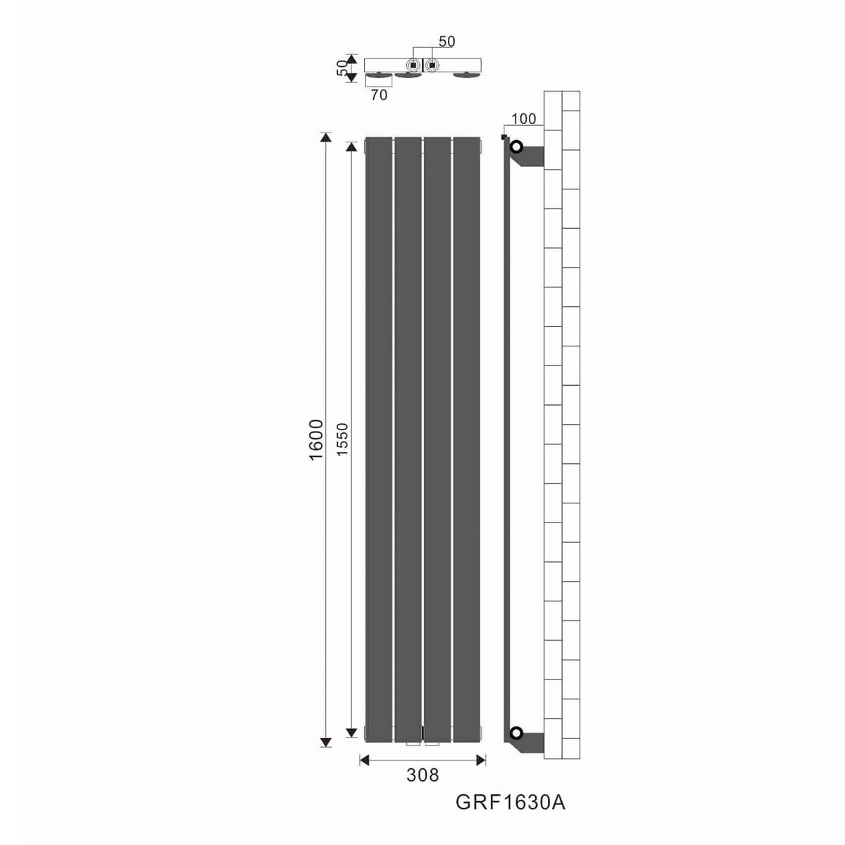 SONNI Flach Heizkörper Paneelheizkörper Wandheizung Mittelanschluss 1600*308mm Anthrazit ohne/mit Mutiblock