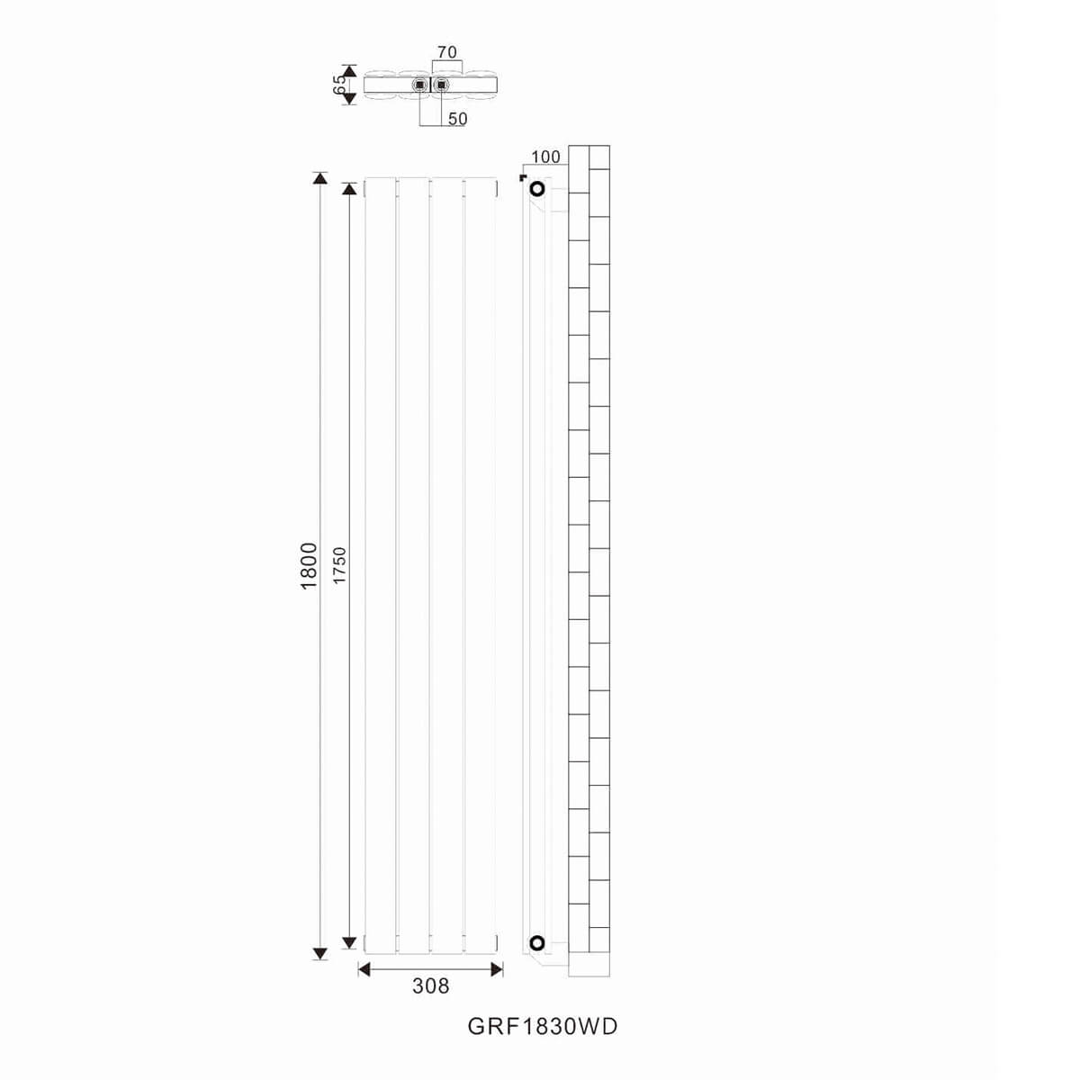 SONNI Flach Heizkörper Paneelheizkörper Wandheizung Mittelanschluss 1800*308mm Weiß ohne/mit Mutiblock