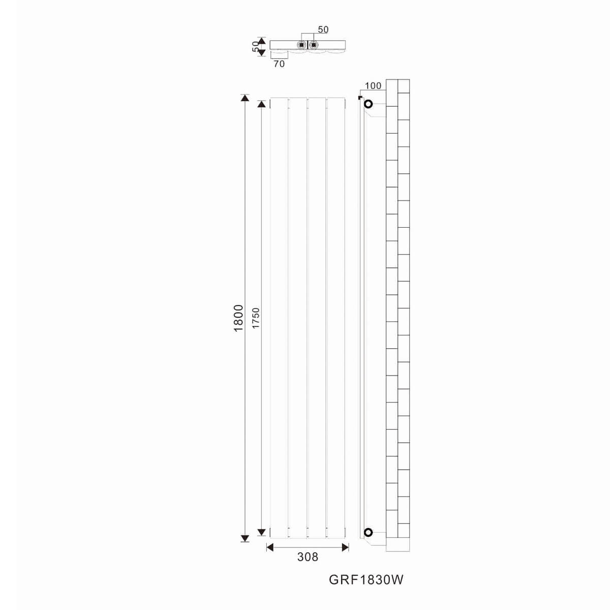 SONNI Flach Heizkörper Paneelheizkörper Wandheizung Mittelanschluss 1800*308mm Weiß ohne/mit Mutiblock