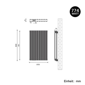 SONNI Flach Heizkörper Paneelheizkörper Wandheizung Sietenanschluss 630*616mm Anthrazit ohne/mit Multiblock