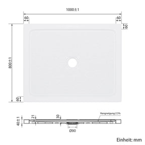 SONNI Quadratische Form Duschtasse- mit flachem Design, Rutschfeste Duschwanne aus, Material SMC, Mittige Entwässerung, inklusive Ablaufgarnitur