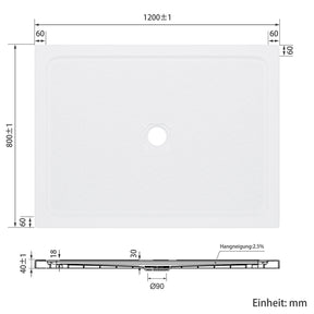 SONNI Quadratische Form Duschtasse- mit flachem Design, Rutschfeste Duschwanne aus, Material SMC, Mittige Entwässerung, inklusive Ablaufgarnitur