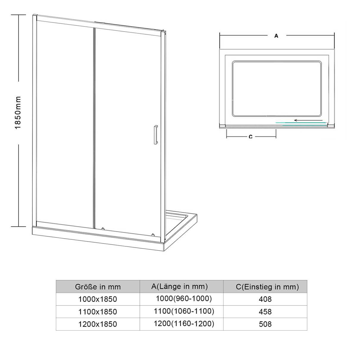 SONNI Dusche Nischentür Schiebetür mit Rahmen ESG Glastür 100-120cm Höhe 185cm