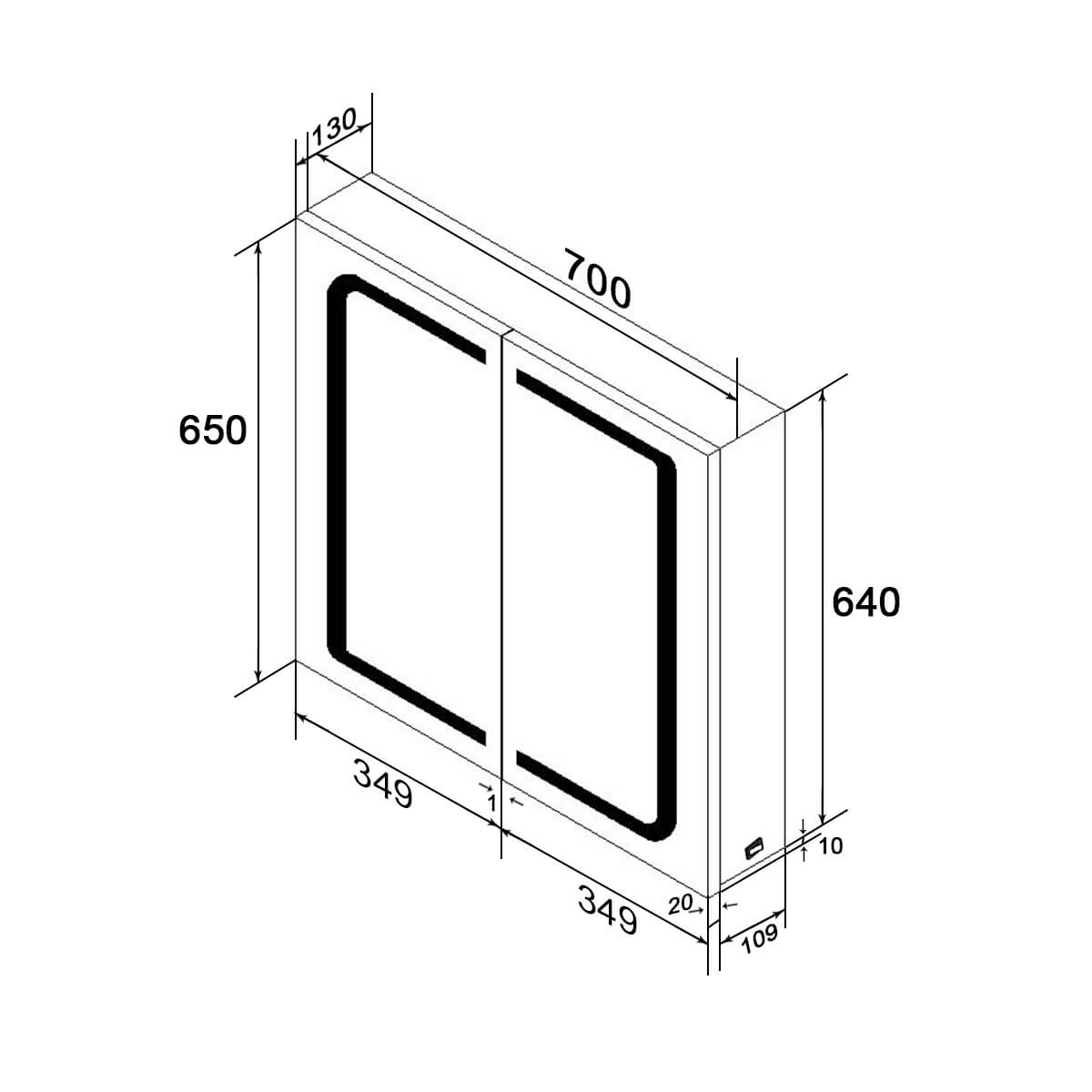 SONNI  Edelstahl LED Spiegelschrank mit Beleuchtung, Steckdose und Kippschalter fürs Badezimmer 70x65 cm