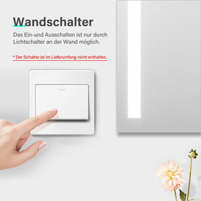 SONNI Badspiegel mit Beleuchtung 60x40 cm LED Badspiegel Wandschalter Badezimmerspiegel Wandspiegel Lichtspiegel IP44 - Sonni Sanitär GmbH