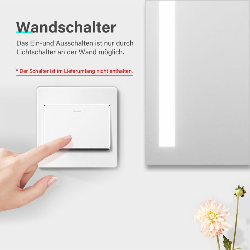 SONNI Badspiegel mit Beleuchtung 60x40 cm LED Badspiegel Wandschalter Badezimmerspiegel Wandspiegel Lichtspiegel IP44 - Sonni Sanitär GmbH