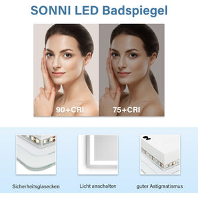 SONNI Badspiegel mit Beleuchtung 60x40 cm LED Badspiegel Wandschalter Badezimmerspiegel Wandspiegel Lichtspiegel IP44 - Sonni Sanitär GmbH