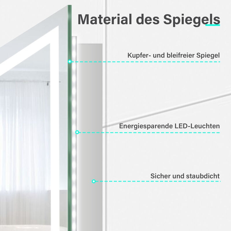 SONNI Badspiegel mit Beleuchtung 60x40 cm LED Badspiegel Wandschalter Badezimmerspiegel Wandspiegel Lichtspiegel IP44 - Sonni Sanitär GmbH