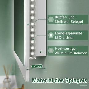 SONNI Badezimmer LED Spiegel Badspiegel mit Beleuchtung Wandschalter 80Lx60Bcm kaltweiß IP44 energiesparend - Sonni Sanitär GmbH