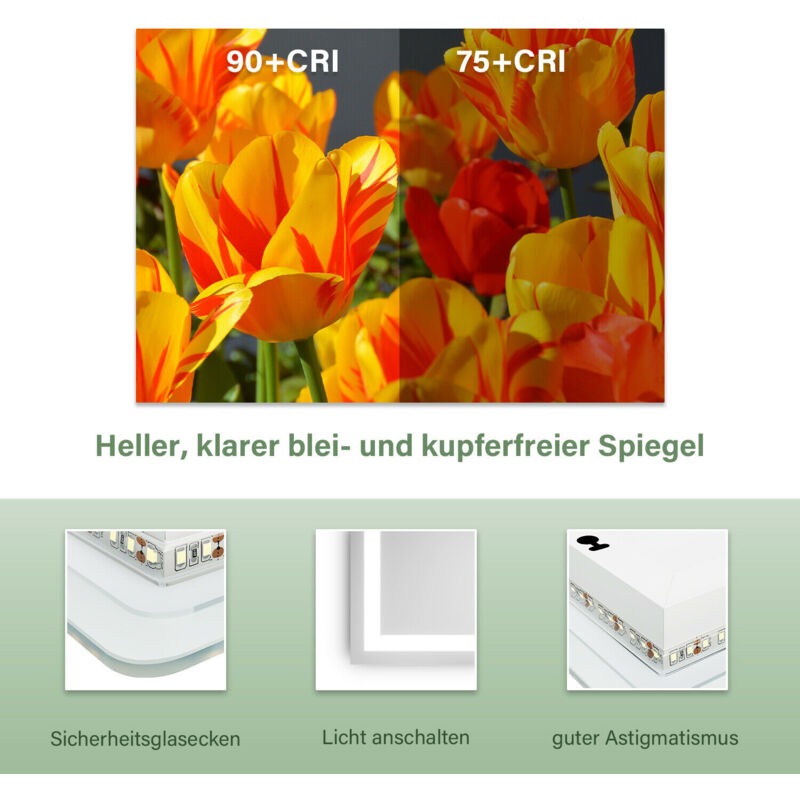 SONNI Badezimmer LED Spiegel Badspiegel mit Beleuchtung Wandschalter 80Lx60Bcm kaltweiß IP44 energiesparend - Sonni Sanitär GmbH