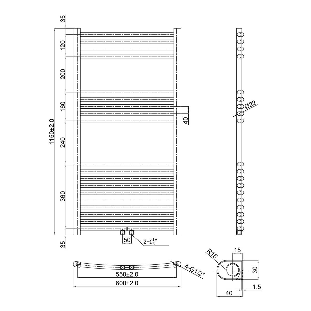 SONNI Badheizkörper Elektrisch mit Thermostat Anthrazit Handtuchtrockner Mittelanschluss Oval Handtuchwärmer für Bad Heizung Ohne /Mit Multiblock - Sonni Sanitär GmbH