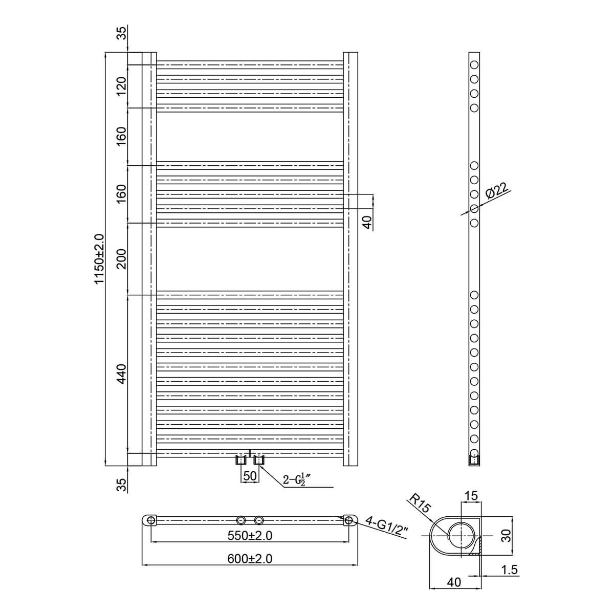 SONNI Badheizkörper Elektrisch mit Thermostat Anthrazit Handtuchtrockner Mittelanschluss Oval Handtuchwärmer für Bad Heizung Ohne /Mit Multiblock - Sonni Sanitär GmbH