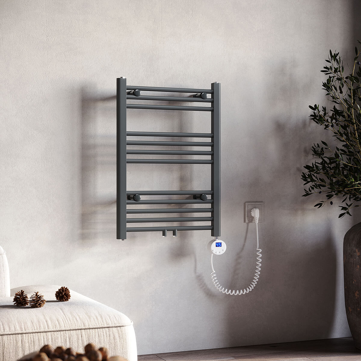 sonni badheizkörper elektrisch mit thermostat anthrazit handtuchtrockner  mittelanschluss oval handtuchwärmer für bad heizung ohne /mit multiblock
