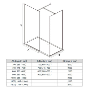 SONNI Begehbare Dusche Duschabtrennung Duschwand Duschkabine 8mm Nano Glas Duschwand ohne schwenkbare Tür Walk in Dusche