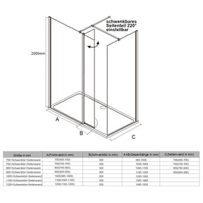 SONNI Begehbare Dusche Duschabtrennung Duschwand Duschkabine 8mm Nano Glas Duschwand mit/ohne schwenkbare Tür Walk in Dusche