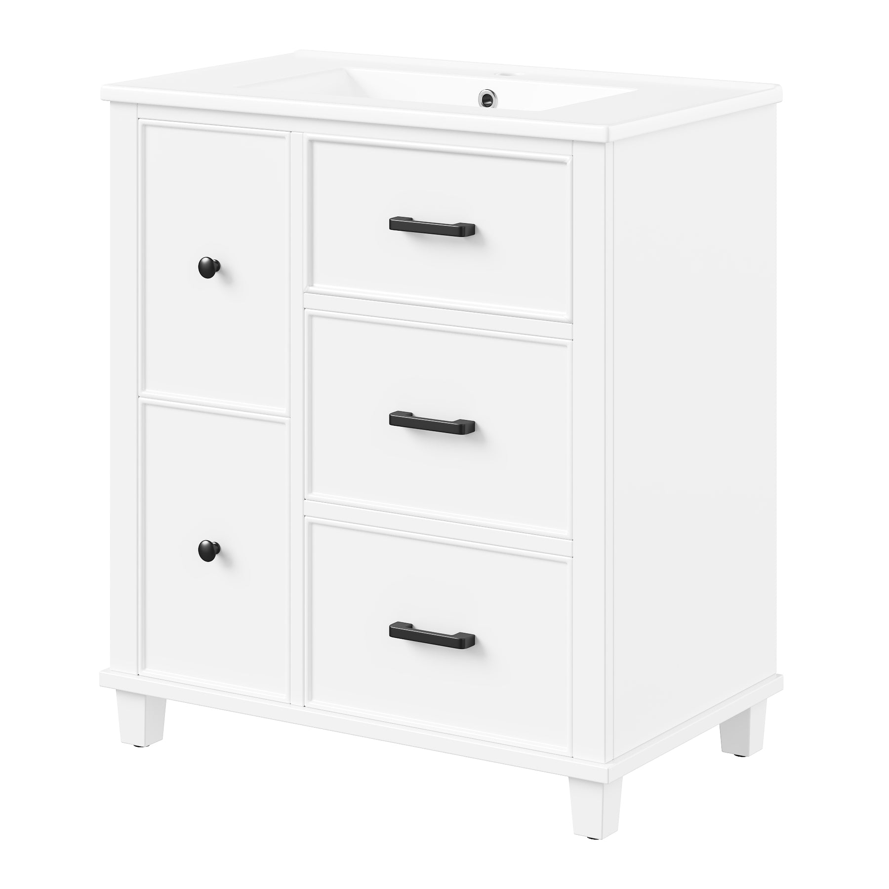 SONNI Waschtisch mit Keramikbecken, freistehender Unterschrank mit seitlicher Auszugsschublade geräuscharmen Gleitschienen 76,5 x 47 x 83,5 cm Weiß