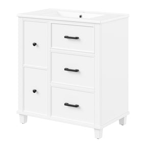 SONNI Waschtisch mit Keramikbecken, freistehender Unterschrank mit seitlicher Auszugsschublade geräuscharmen Gleitschienen 76,5 x 47 x 83,5 cm Weiß