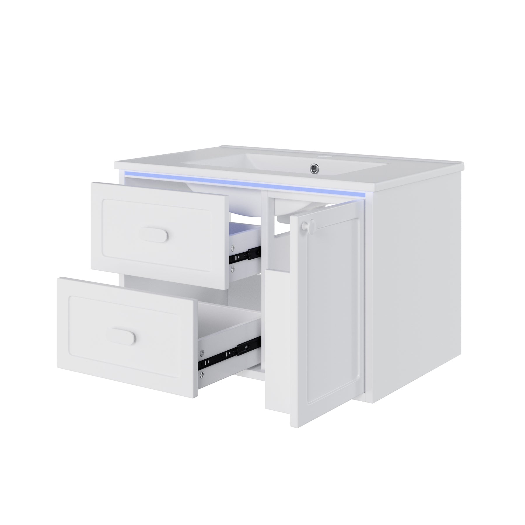SONNI Waschtisch mit Waschbecken, wandhängender Badschrank mit LED Radarsensor Beleuchtung 2 Schubladen leisen Gleitschienen 76 x 46 x 51 cm Weiß