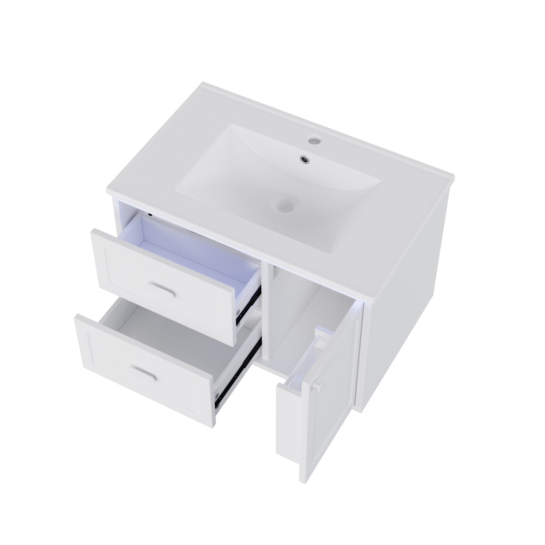 SONNI Waschtisch mit Waschbecken, wandhängender Badschrank mit LED Radarsensor Beleuchtung 2 Schubladen leisen Gleitschienen 76 x 46 x 51 cm Weiß