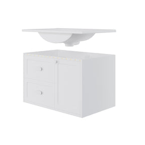 SONNI Waschtisch mit Waschbecken, wandhängender Badschrank mit LED Radarsensor Beleuchtung 2 Schubladen leisen Gleitschienen 76 x 46 x 51 cm Weiß