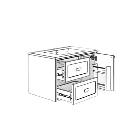 SONNI Waschtisch mit Waschbecken, wandhängender Badschrank mit LED Radarsensor Beleuchtung 2 Schubladen leisen Gleitschienen 76 x 46 x 51 cm Weiß