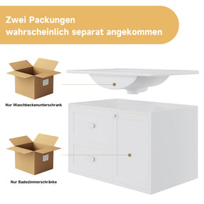 SONNI Waschtisch mit Waschbecken, wandhängender Badschrank mit LED Radarsensor Beleuchtung 2 Schubladen leisen Gleitschienen 76 x 46 x 51 cm Weiß