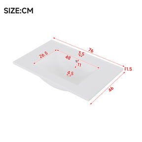 SONNI Waschtisch mit Waschbecken, wandhängender Badschrank mit LED Radarsensor Beleuchtung 2 Schubladen leisen Gleitschienen 76 x 46 x 51 cm Weiß