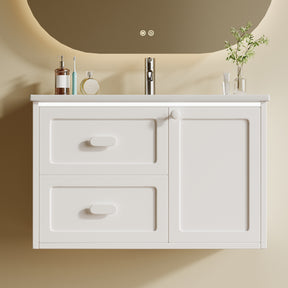 SONNI Waschtisch mit Waschbecken, wandhängender Badschrank mit LED Radarsensor Beleuchtung 2 Schubladen leisen Gleitschienen 76 x 46 x 51 cm Weiß