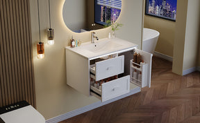 SONNI Waschtisch mit Waschbecken, wandhängender Badschrank mit LED Radarsensor Beleuchtung 2 Schubladen leisen Gleitschienen 76 x 46 x 51 cm Weiß