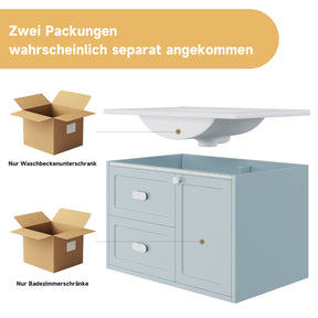 SONNI Waschtisch mit Waschbecken, wandhängender Badschrank mit LED Radarsensor Beleuchtung 2 Schubladen leisen Gleitschienen 76 x 46 x 51 cm Weiß