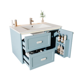 SONNI Waschtisch mit Waschbecken, wandhängender Badschrank mit LED Radarsensor Beleuchtung 2 Schubladen leisen Gleitschienen 76 x 46 x 51 cm Weiß