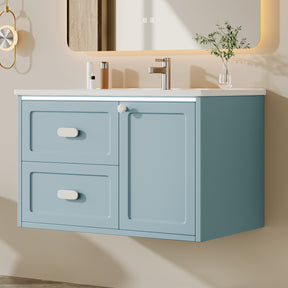 SONNI Waschtisch mit Waschbecken, wandhängender Badschrank mit LED Radarsensor Beleuchtung 2 Schubladen leisen Gleitschienen 76 x 46 x 51 cm Weiß
