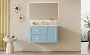 SONNI Waschtisch mit Waschbecken, wandhängender Badschrank mit LED Radarsensor Beleuchtung 2 Schubladen leisen Gleitschienen 76 x 46 x 51 cm Weiß