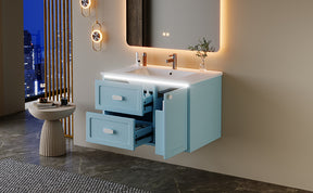 SONNI Waschtisch mit Waschbecken, wandhängender Badschrank mit LED Radarsensor Beleuchtung 2 Schubladen leisen Gleitschienen 76 x 46 x 51 cm Weiß