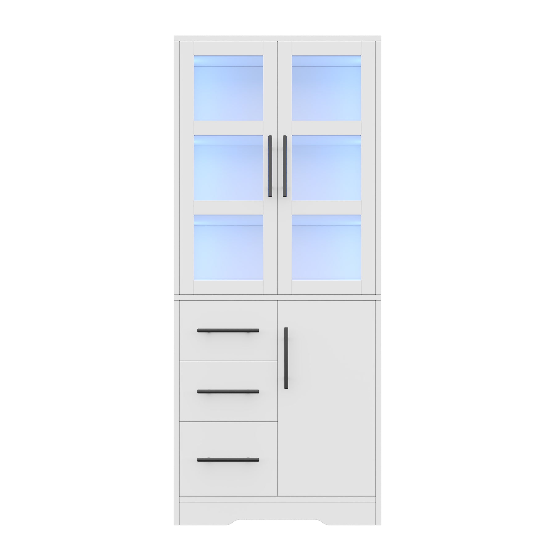 SONNI Badezimmerschrank mit LED Beleuchtung, Aufbewahrungsschrank mit Doppel Glastüren 3 Schubladen und 2 Schränken verstellbaren Einlegeböden 72 x 35 x 170 cm Weiß