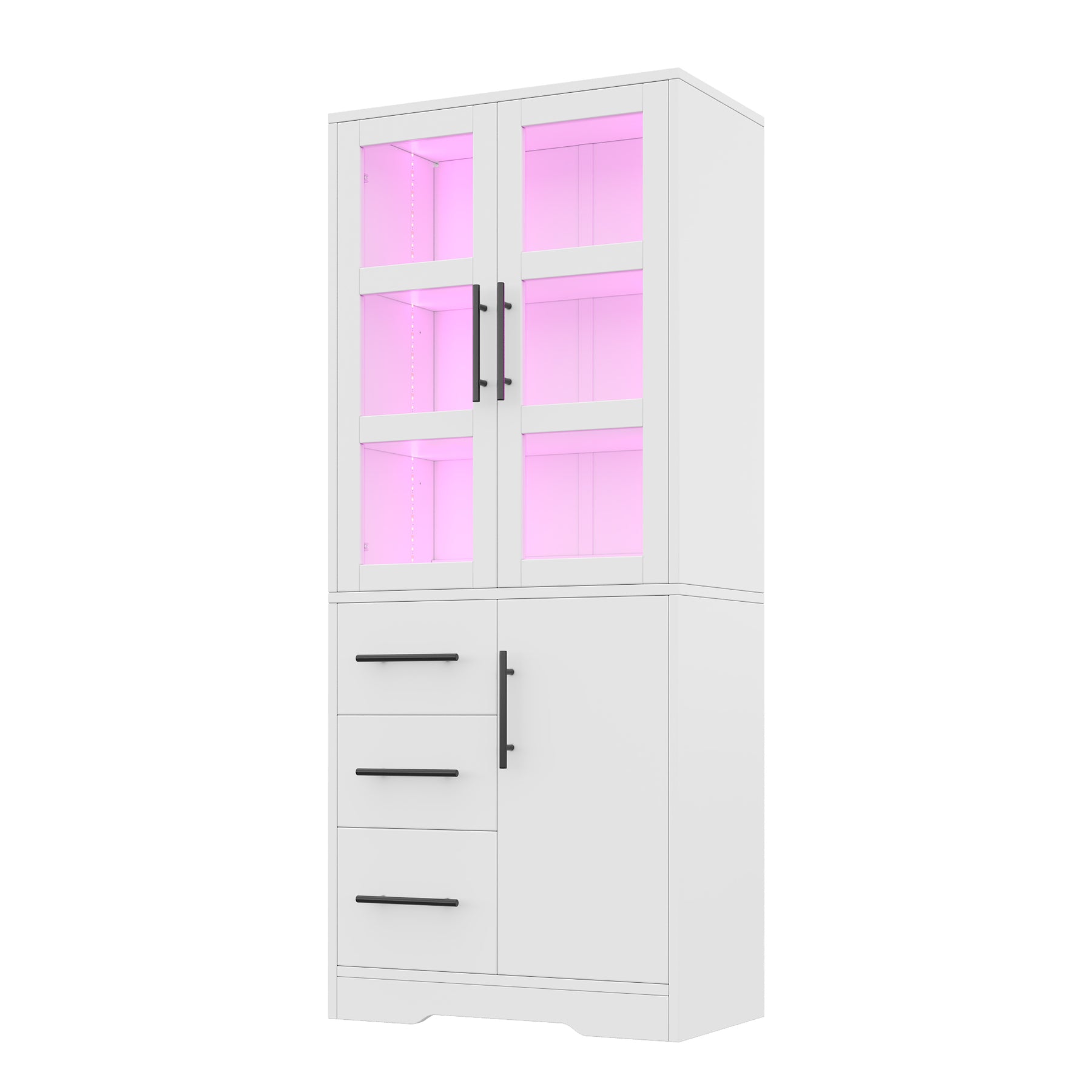 SONNI Badezimmerschrank mit LED Beleuchtung, Aufbewahrungsschrank mit Doppel Glastüren 3 Schubladen und 2 Schränken verstellbaren Einlegeböden 72 x 35 x 170 cm Weiß