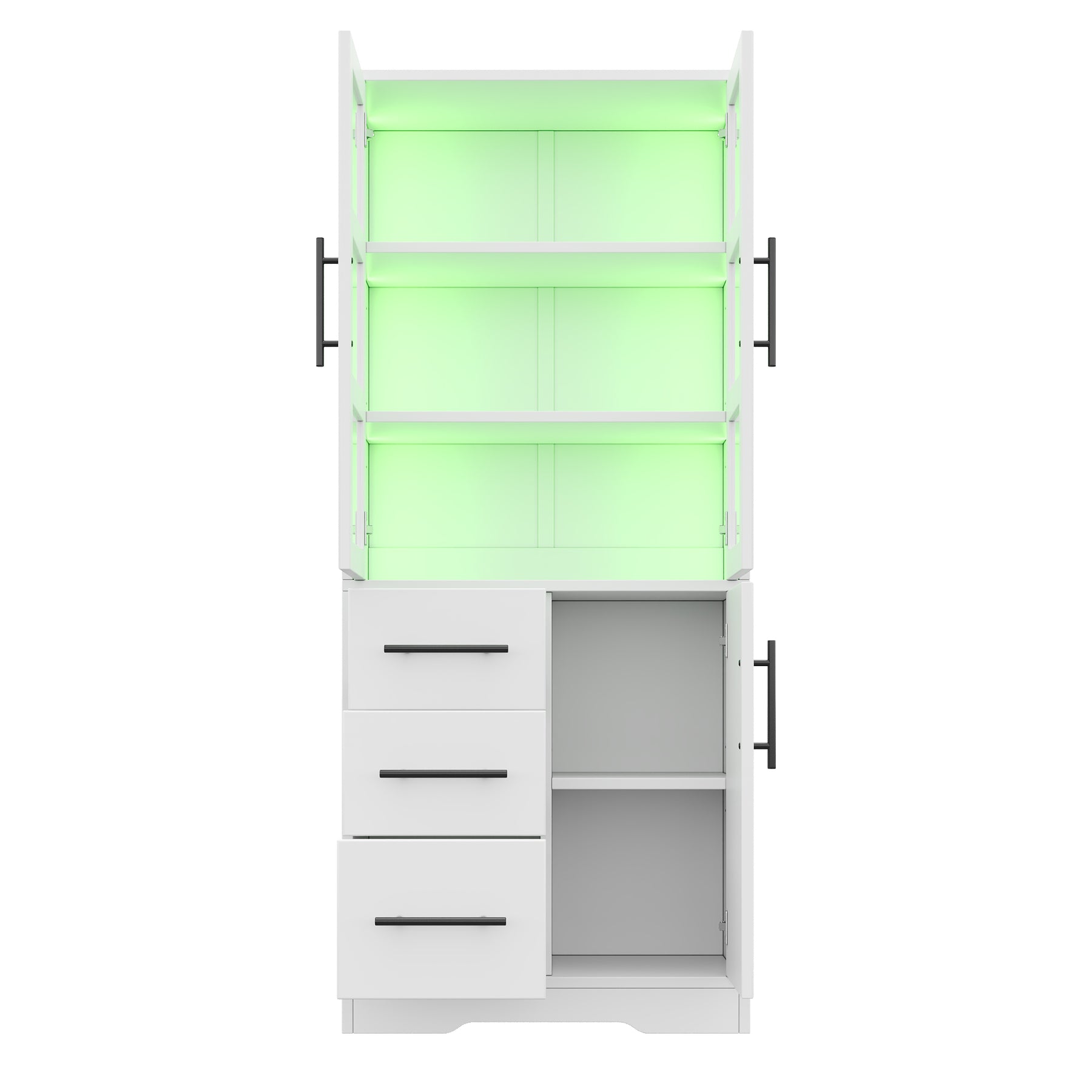 SONNI Badezimmerschrank mit LED Beleuchtung, Aufbewahrungsschrank mit Doppel Glastüren 3 Schubladen und 2 Schränken verstellbaren Einlegeböden 72 x 35 x 170 cm Weiß