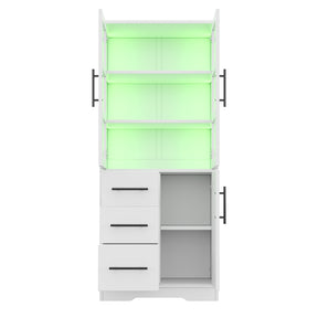 SONNI Badezimmerschrank mit LED Beleuchtung, Aufbewahrungsschrank mit Doppel Glastüren 3 Schubladen und 2 Schränken verstellbaren Einlegeböden 72 x 35 x 170 cm Weiß