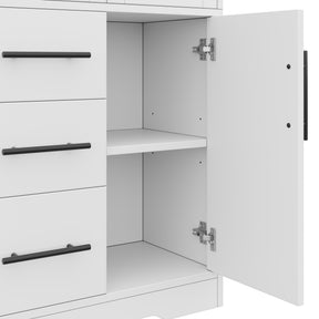 SONNI Badezimmerschrank mit LED Beleuchtung, Aufbewahrungsschrank mit Doppel Glastüren 3 Schubladen und 2 Schränken verstellbaren Einlegeböden 72 x 35 x 170 cm Weiß