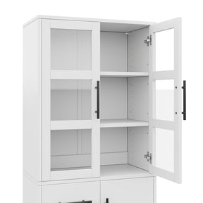 SONNI Badezimmerschrank mit LED Beleuchtung, Aufbewahrungsschrank mit Doppel Glastüren 3 Schubladen und 2 Schränken verstellbaren Einlegeböden 72 x 35 x 170 cm Weiß