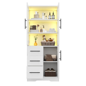 SONNI Badezimmerschrank mit LED Beleuchtung, Aufbewahrungsschrank mit Doppel Glastüren 3 Schubladen und 2 Schränken verstellbaren Einlegeböden 72 x 35 x 170 cm Weiß