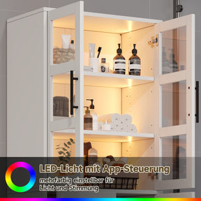 SONNI Badezimmerschrank mit LED Beleuchtung, Aufbewahrungsschrank mit Doppel Glastüren 3 Schubladen und 2 Schränken verstellbaren Einlegeböden 72 x 35 x 170 cm Weiß
