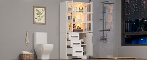 SONNI Badezimmerschrank mit LED Beleuchtung, Aufbewahrungsschrank mit Doppel Glastüren 3 Schubladen und 2 Schränken verstellbaren Einlegeböden 72 x 35 x 170 cm Weiß